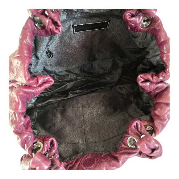 Donald J Pliner Plum/Wine/Burgundy Large Leather Handbag Purse Geometric Pattern - Picture 12 of 15